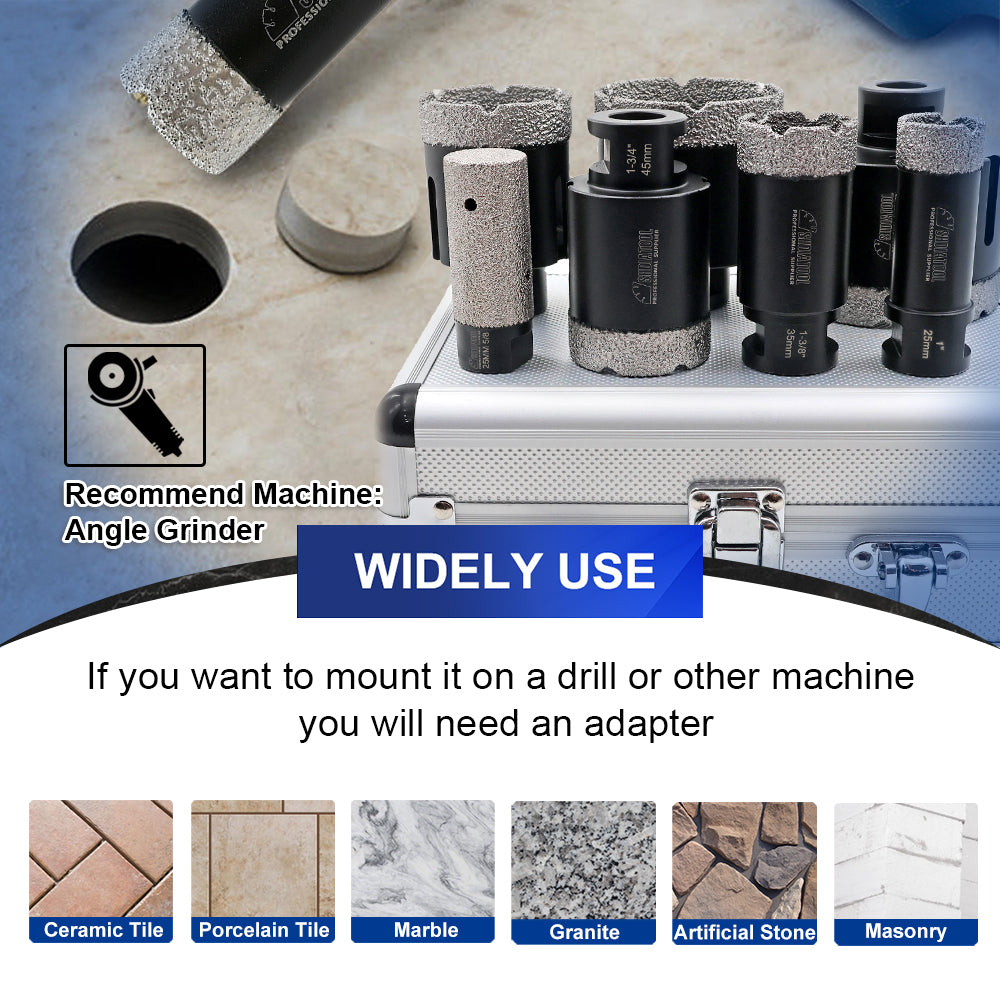 SHDIATOOL Black Dry Diamond Drill Bit 5/8-11 Porcelain Tile Ceramic Marble 7/10pcs