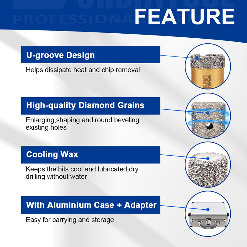 SHDIATOOL Diamond Drill Core Bits for Granite Marble Ceramic Porcelain 6pcs/Box M14 Thread