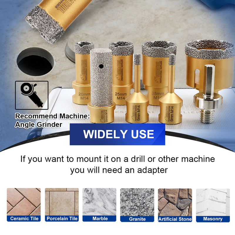 SHDIATOOL Diamond Drill Core Bits for Granite Marble Ceramic Porcelain 6pcs/Box M14 Thread