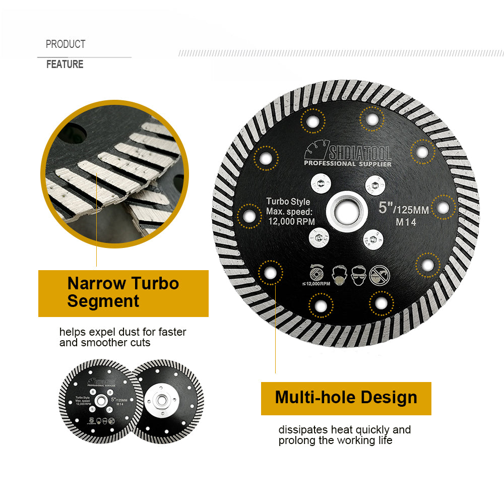 DE Warehouse Shdiatool 1pc 125MM Narrow Turbo Rim Diamond Blades for Cutting Granite M14 Thread