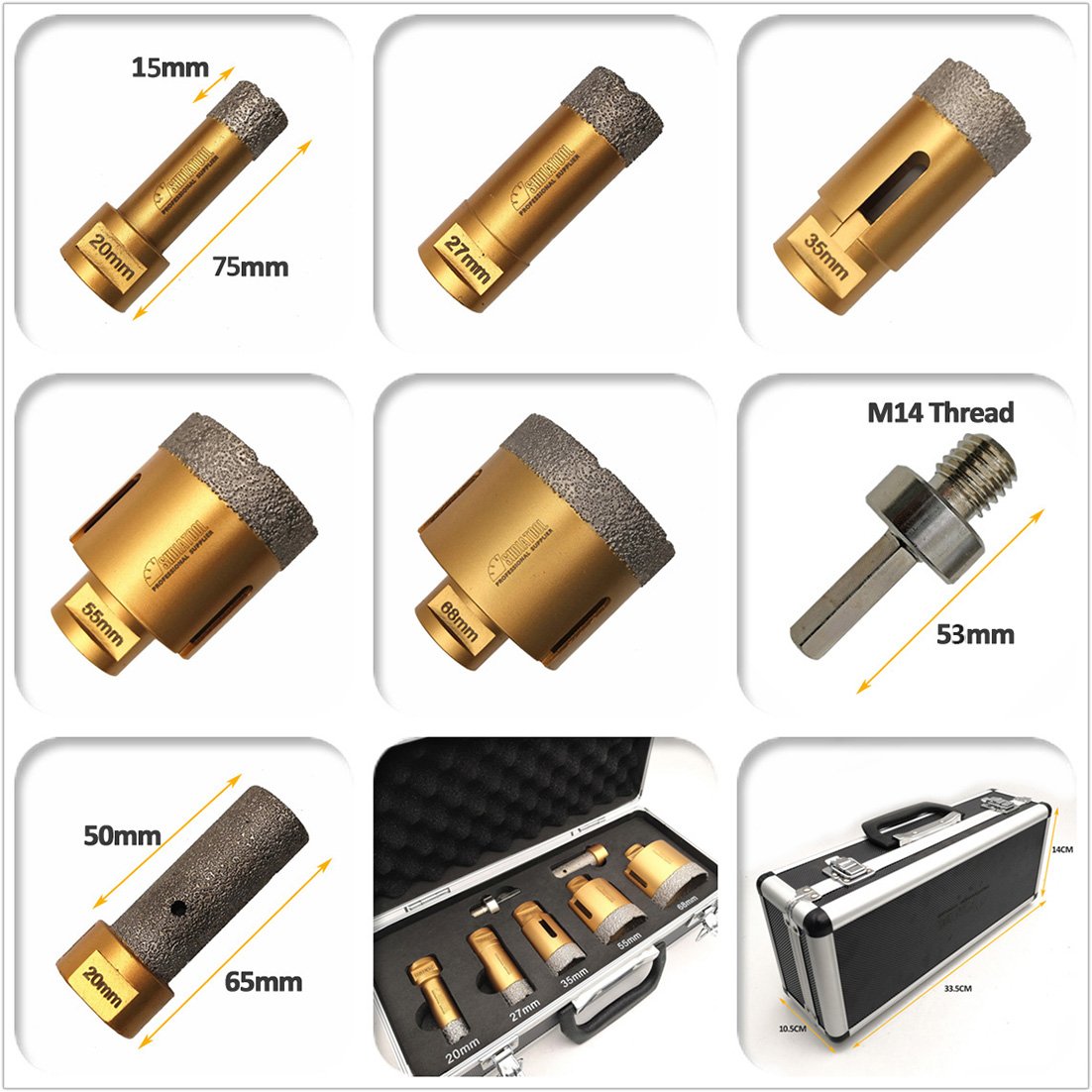 Diamond Drill Core Bits Kit with Box for Tile Porcelain Marble M14 Thread Spain Warehouse - SHDIATOOL