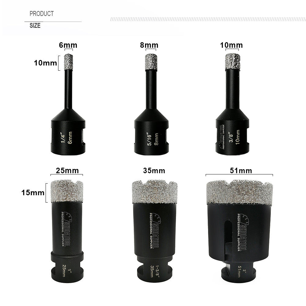 Diamond Core Drill Bits Set for Porcelain Tile Granite Marble 5/8-11 6/8/10/25/35/51mm