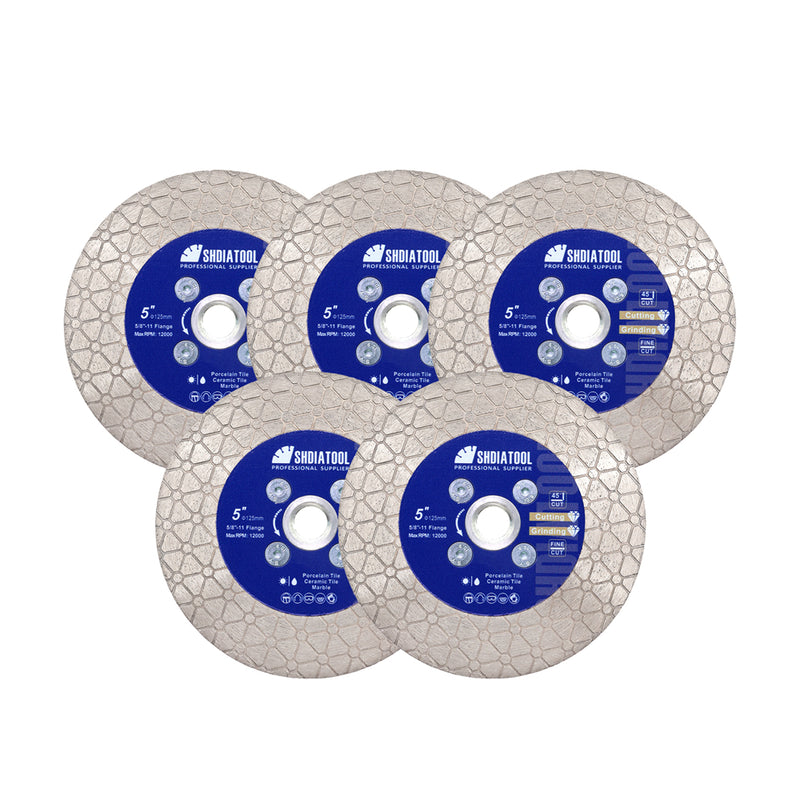 Diamond Cutting Grinding Disc Triangle 5pcs 4.5"/5" Tile Marble Stone M14 or 5/8-11 Flange