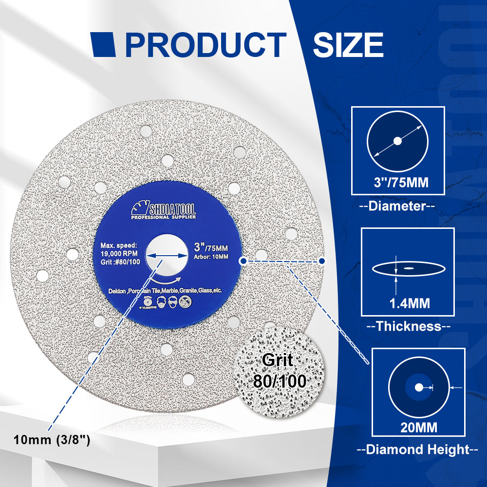 SHDIATOOL 1/2/3pcs Porous Widened Cutting Blade 75/115/125mm Ultra-Thin Disc Dekton Porcelain Tile Marble Glass Granite