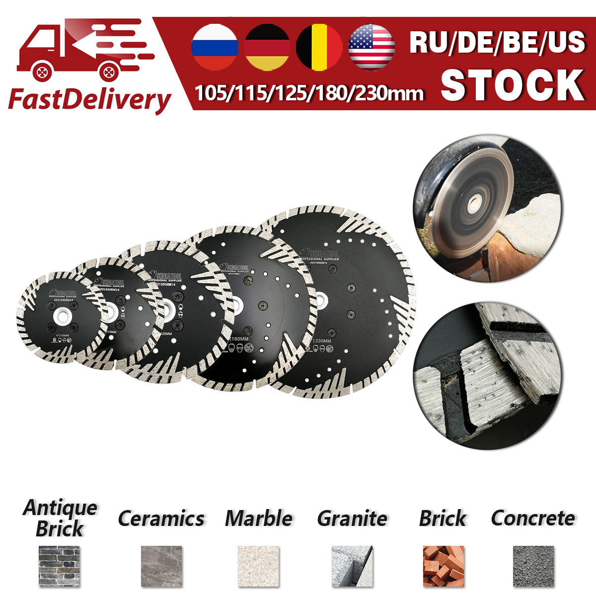 2pcs 4"-9" Turbo Diamond Blade for Concrete Granite Marble Masonry BE Warehouse - SHDIATOOL