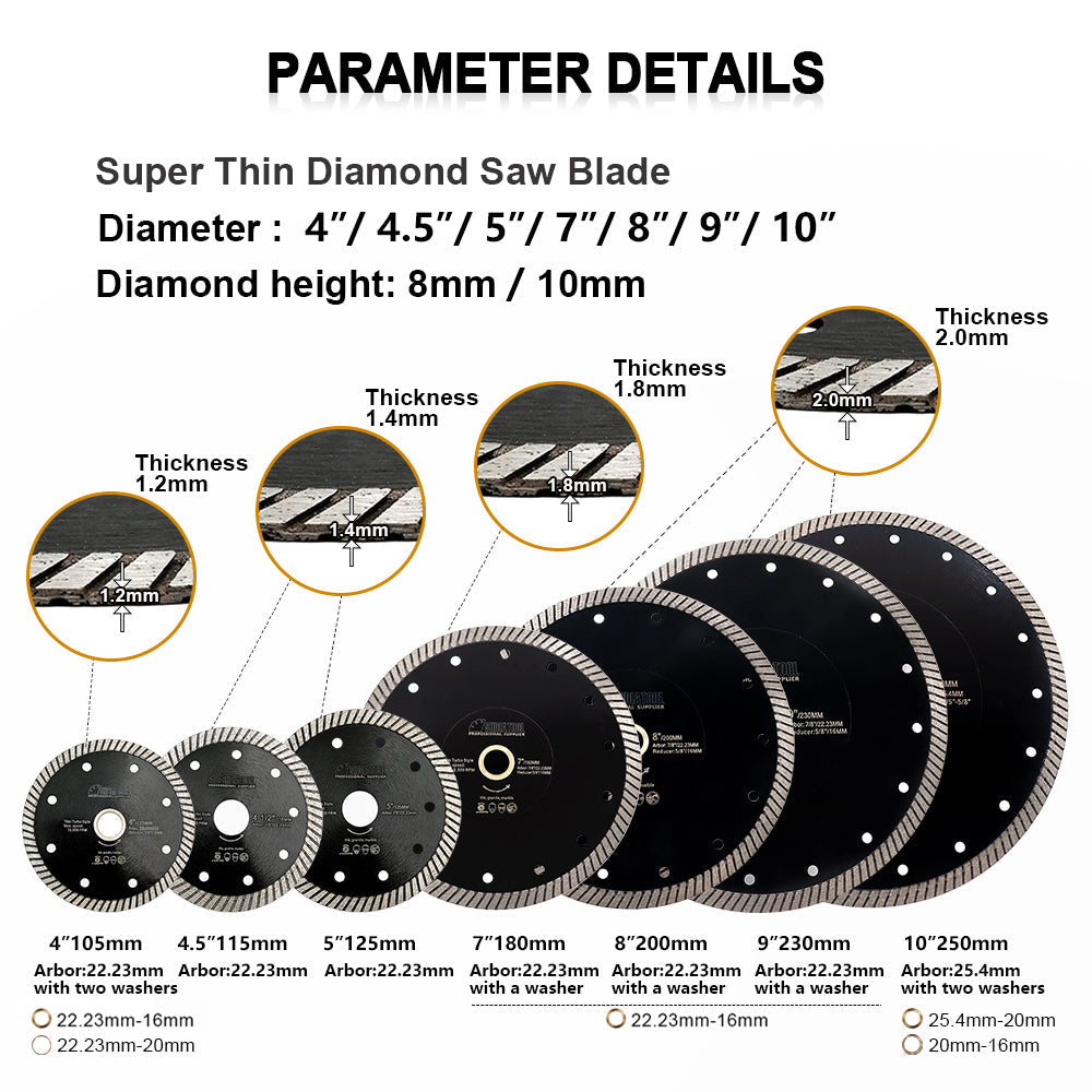 SHDIATOOL Turbo Diamond Saw Blade 4"-10"Ceramic Tile Granite Marble - SHDIATOOL