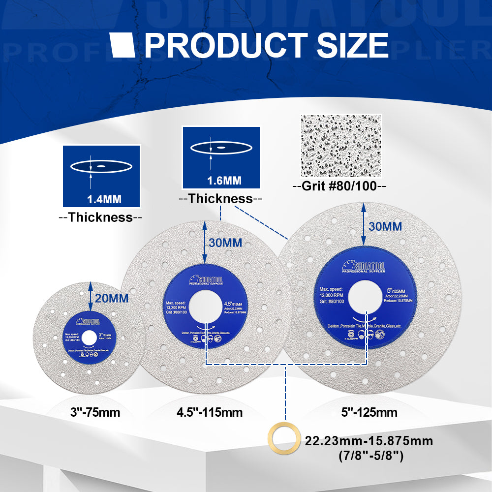 SHDIATOOL 1/2/3pcs Porous Widened Cutting Blade 75/115/125mm Ultra-Thin Disc Dekton Porcelain Tile Marble Glass Granite