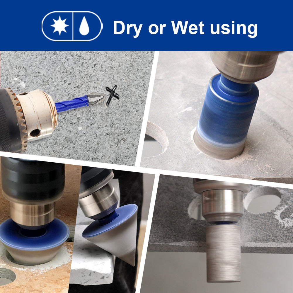 SHDIATOOL 15pcs 6-100MM Diamond Core Drill Bit Hole Saw Kit with Removable Pilot Bits for Porcelain Ceramic Tile 50mm Beveling Chamfer Bit 20mm Finger Bits 6/8mm Carbide Drill Bits