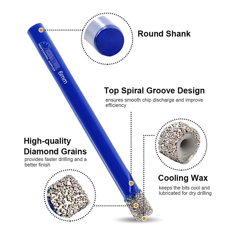 SHDIATOOL 6mm Diamond Dry Drill Bits 20pcs/set for Granite Marble Masonry Concrete