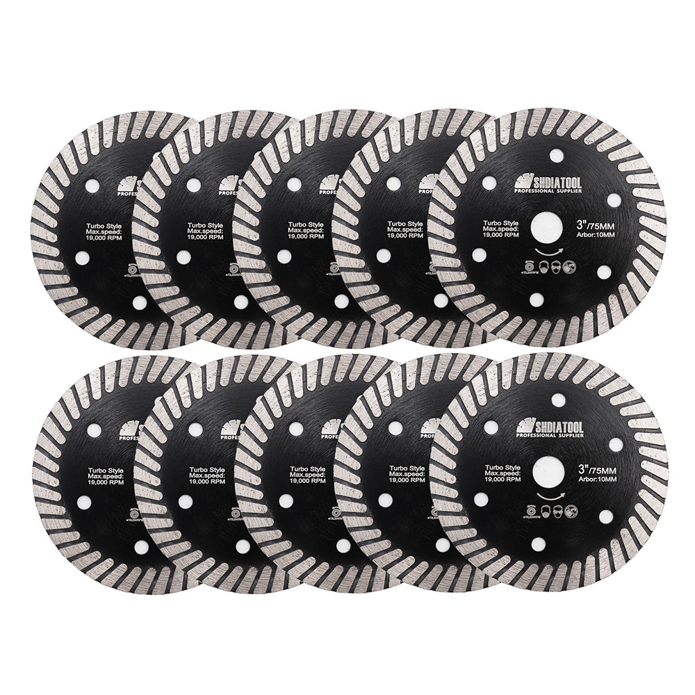 SHDIATOOL Diamond Turbo Saw Blade 3" 10pcs/pack for Ceramics Tiles - SHDIATOOL