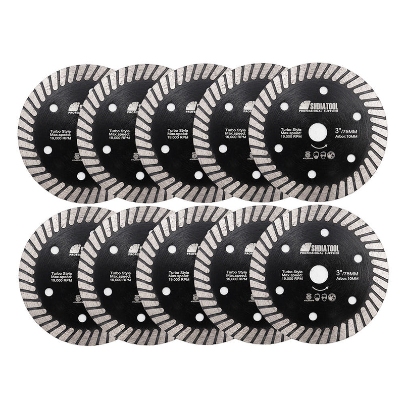 SHDIATOOL 2/10pcs 3inch Diamond Turbo Saw Blade Cutting Disc for Ceramics Tiles