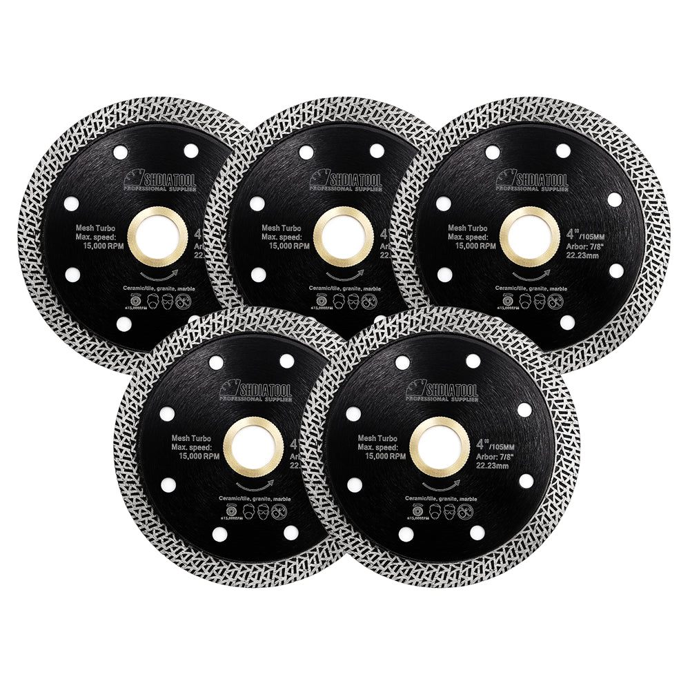 Mesh Turbo Diamond Saw Blades 5pcs 4"/4.5"/5" Porcelain Tile Granite Marble