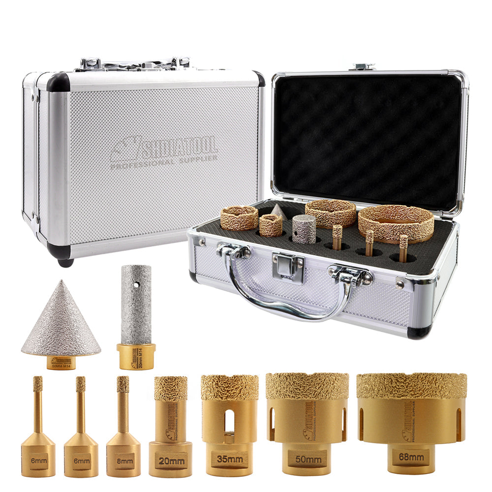 Diamond Core Drill Bits 1set/9pcs Marble Ceramic Granite Hole Saw M14 Thread - SHDIATOOL