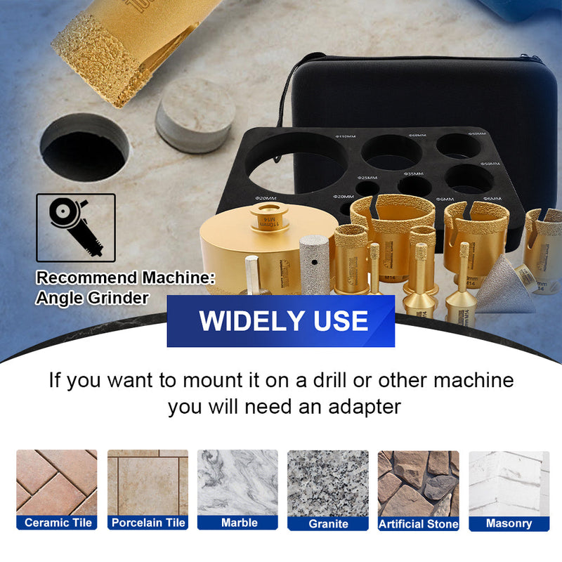 SHDIATOOL 13pcs 6-110MM Core Drill Bit Kit 5inch X mesh Cutting Saw Blade for Ceramic Tile Porcelain Tile Marble
