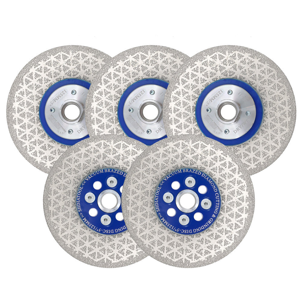 Saw Blades 5pcs 4/4.5/5"Cutting Grinding for Granite Concrete M14 or 5/8-11 Flange