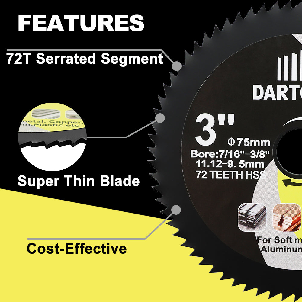 DARTOTEK  3''/75mm  2/3/5pcs HSS Cutting Discs Saw Blades for Soft Metal Copper Wood