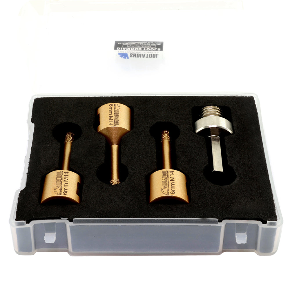 Diamond Drill Bit 4pcs 6/6/6mm Core Bit+Adapter Marble Ceramic M14 Thread - SHDIATOOL