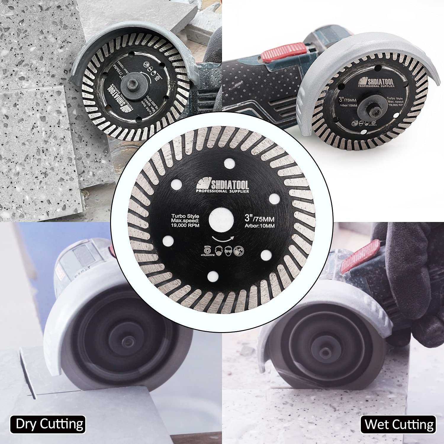 SHDIATOOL Turbo Diamond Saw Blade for Ceramic Pocelain 3" 5pcs/pack - SHDIATOOL