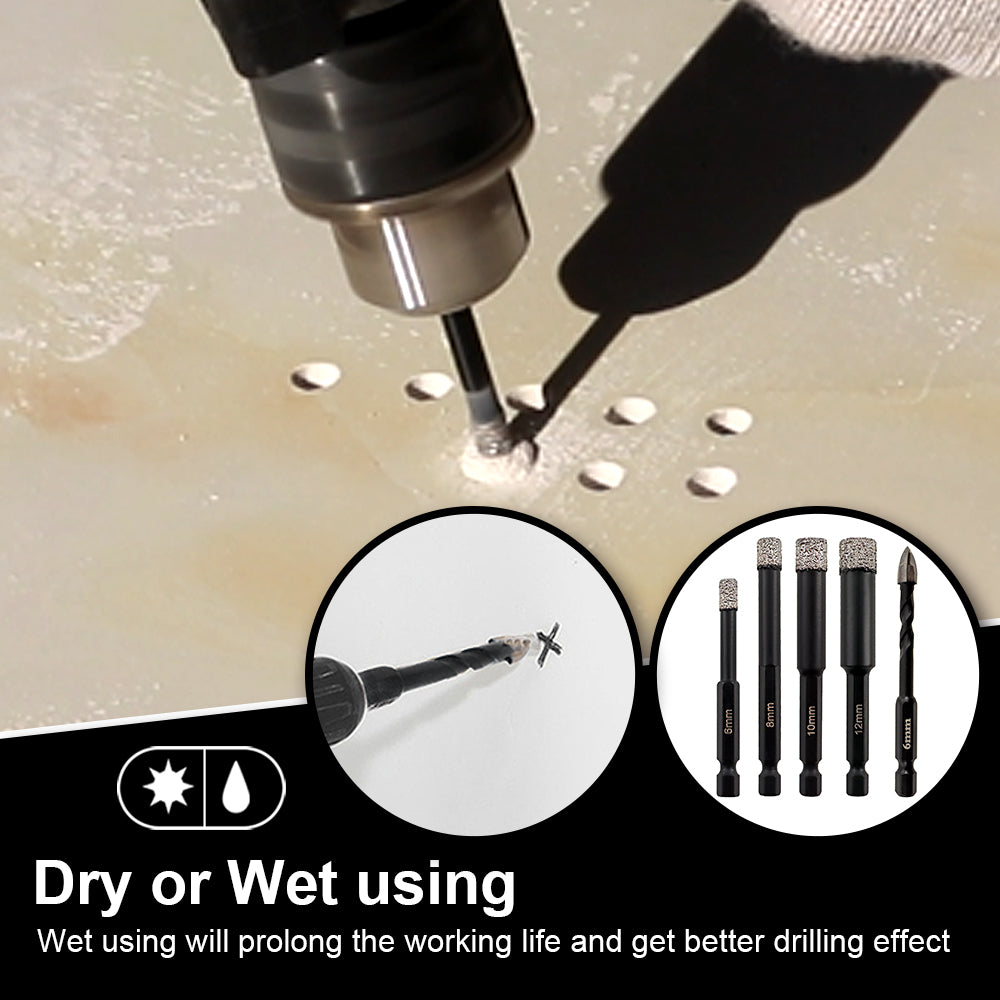 4pcs 5/6/8/10MM Dry Drilling Bits Porcelain Tile Hole Saw Quick-fit Shank SHDIATOOL