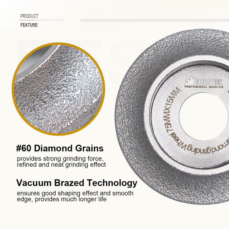 3"/75mm Diamond Grinding Wheel Demi-bullnose Edge Profile Quartz Ceramics 1pc - SHDIATOOL
