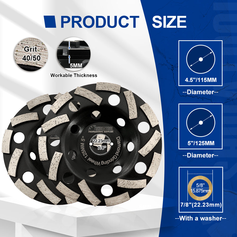 SHDIATOOL Diamond Grinding Cup Wheel 4.5/5" Concrete Masonry Marble Granite