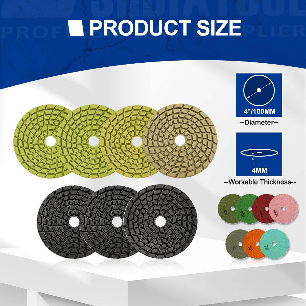 SHDIATOOL 4" Concrete Wet Diamond Polishing Pads Polishing  Concrete 9/12pcs