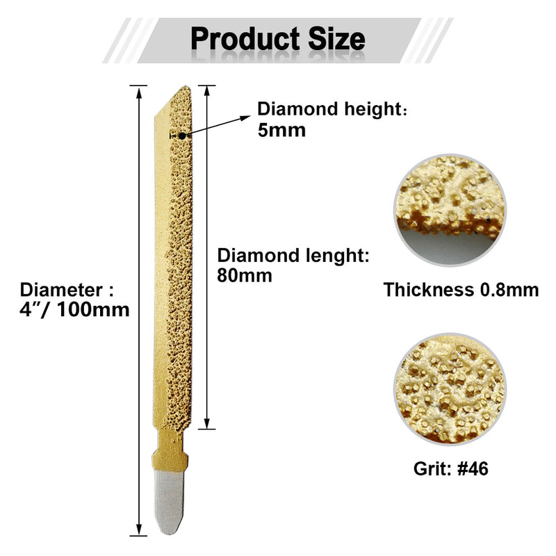4 In. Diamond Jig Saw Blades for Tile Ceramic BGranite Marble with T-Shank 46 Grit - SHDIATOOL