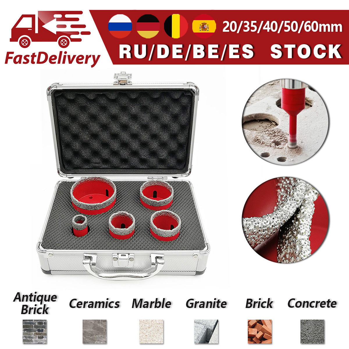 Diamond Drill Core Bits Kit and an Adapter for Tile Porcelain Granite Spain Warehouse - SHDIATOOL