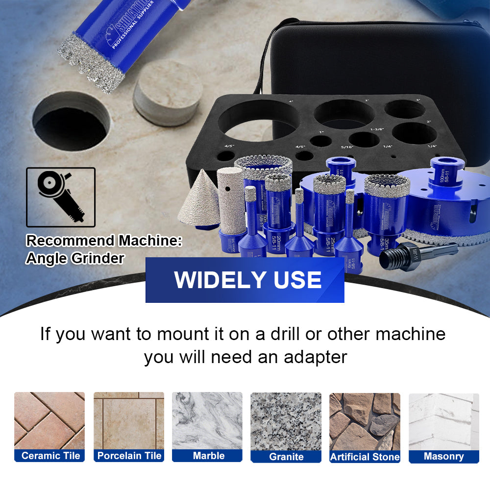 SHDIATOOL 12pcs Diamond Tip Core Bits Finger Milling Bit Beveling Chamfer Kit for Ceramic Tile Grainte