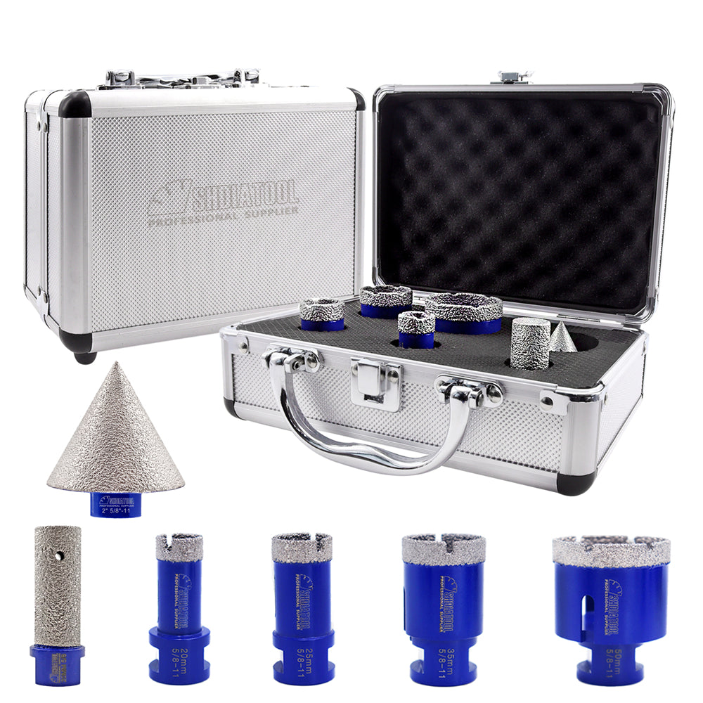 SHDIATOOL 1set/6pcs with Box Diamond Drill Core Bits  for Ceramic  Marble 5/8"-11 - SHDIATOOL