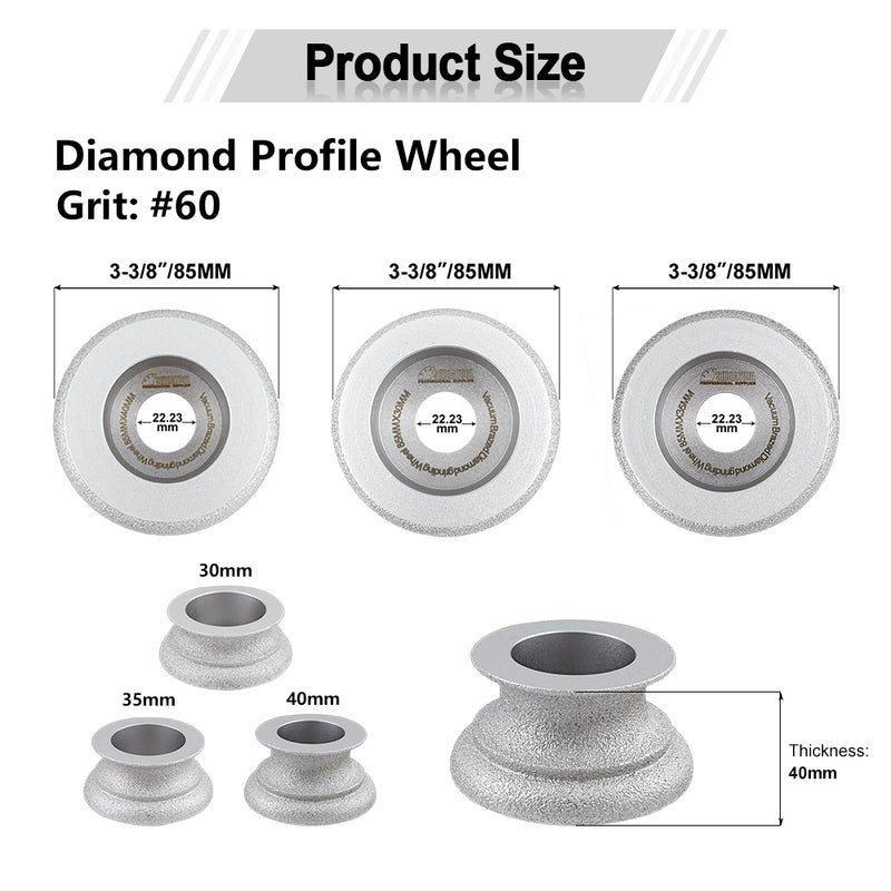 SHDIATOOL Diamond Profile Wheel Grinding Wheel 1pc or 2pcs Dia 85mm Milling Chamfer Edge Marble Granite Quartz Ceramics Tile