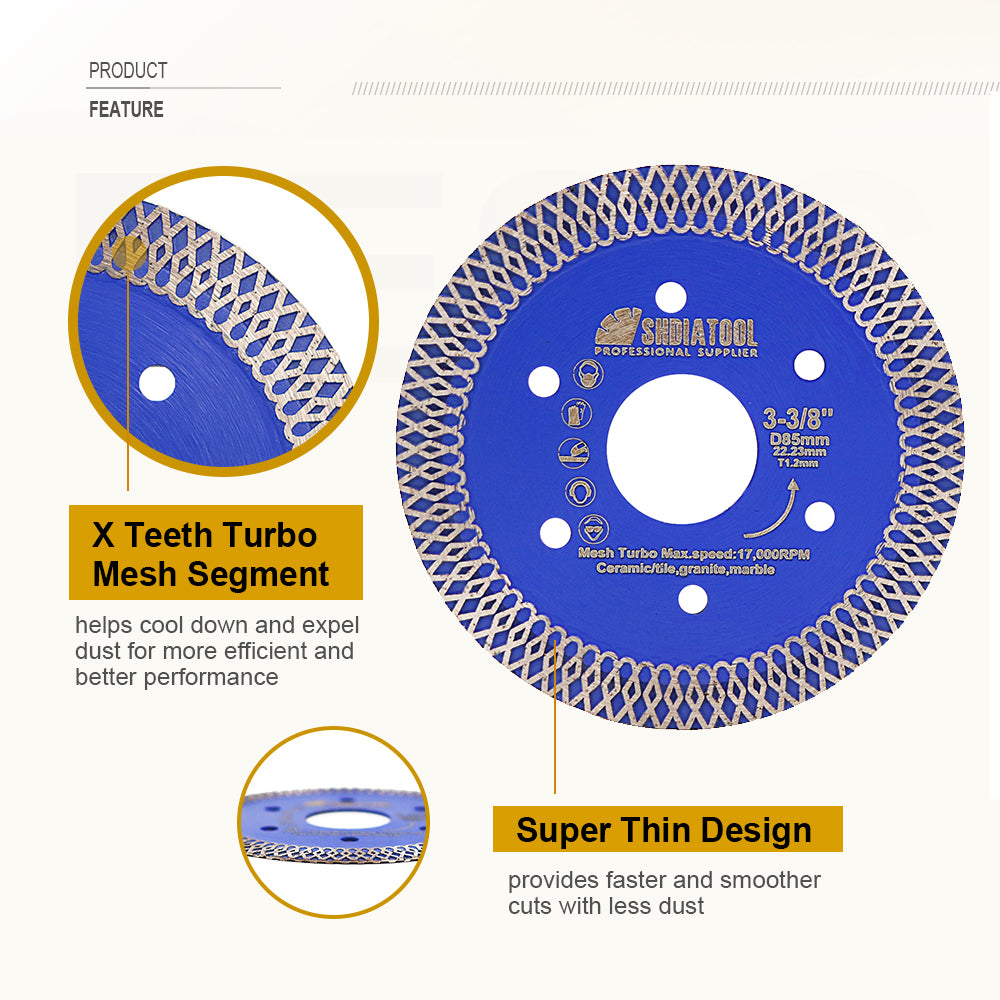 2pcs 85MM X Mesh Turbo Diamond Saw Blade for Marble Ceramic Porcelain Tile SHDIATOOL