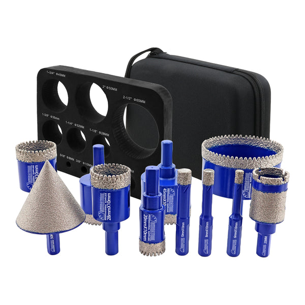 SHDIATOOL 11pcs/set 6-65mm Diamond Drill Bit with Triangular Shank for Granite Marble Porcelain Ceramic Tile Angle Grinder