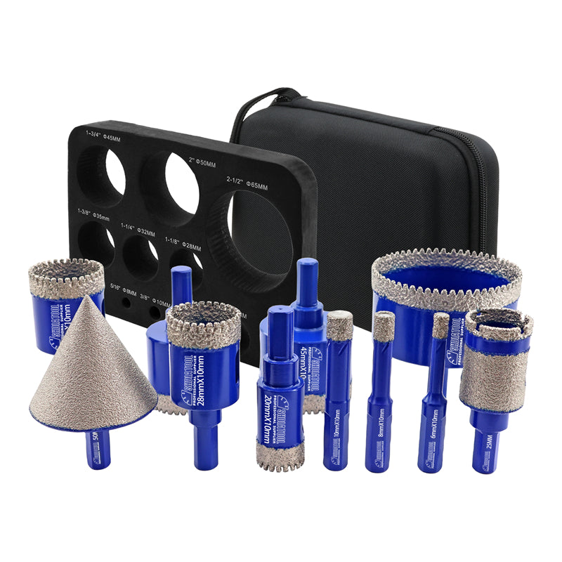 SHDIATOOL 11pcs/set 6-65mm Diamond Drill Bit with Triangular Shank for Granite Marble Porcelain Ceramic Tile Angle Grinder