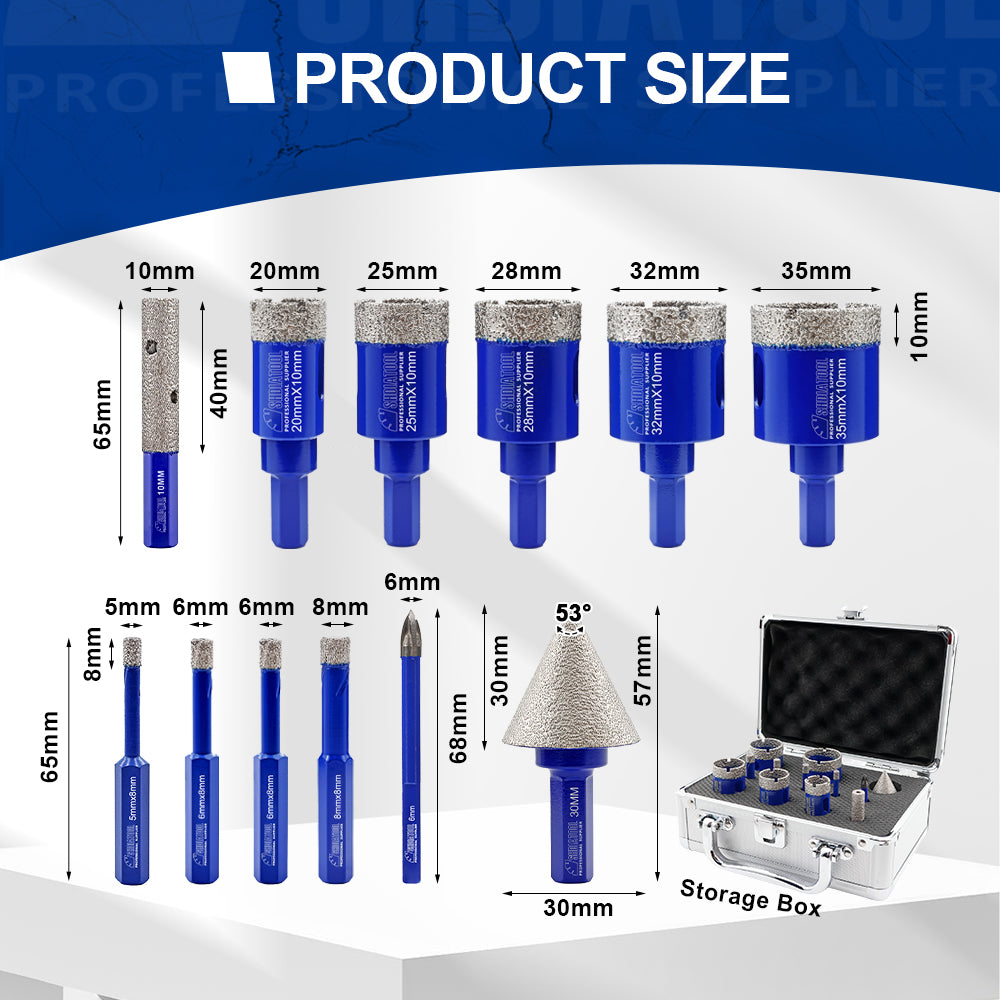 Shdiatool 10/12/13PCS Diamond Hole Saw Drill Bits Kit Hexagon Shank  for Granite Tile Marble