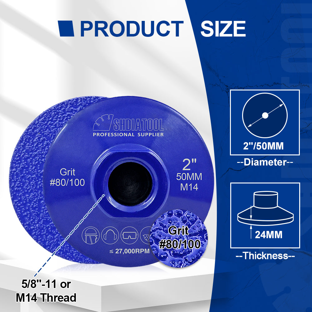 SHDIATOOL 2 inch Vacuum Brazed Flat Grinding Wheel for Granite Marble Concrete