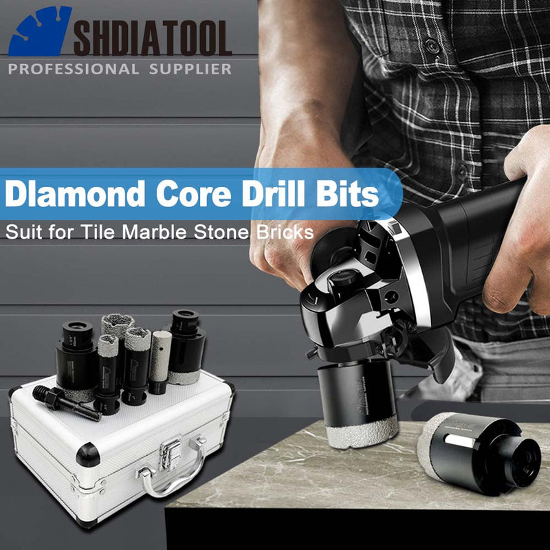 SHDIATOOL Black Dry Diamond Drill Bits Kit Arbor 5/8-Inch-11 for Porcelain Tile Ceramic Marble Brick Vacuum Brazed Core Drill Bits Set - SHDIATOOL