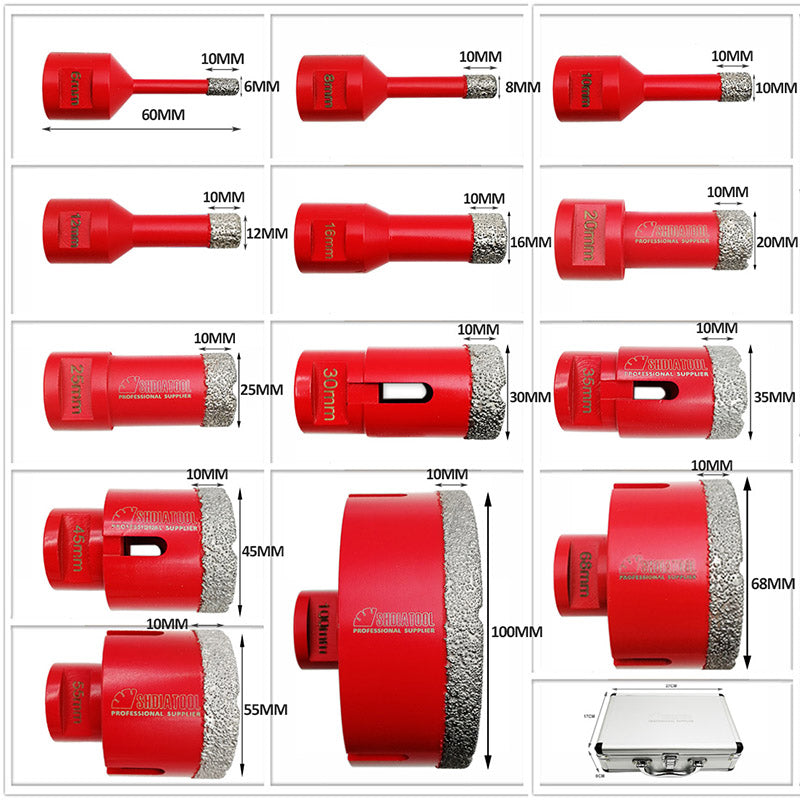 SHDIATOOL Red Diamond Drill Core Bits Kit for Tile Porcelain Granite M14 Thread - SHDIATOOL