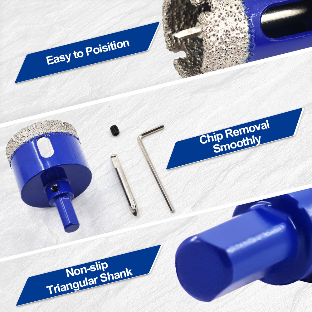 Shdiatool 1/2/3pcs 20-68mm Vacuum Brazed Triangle Shank Drill Bit with Postion Drill Bit for Ceramic Tile Marble Granite