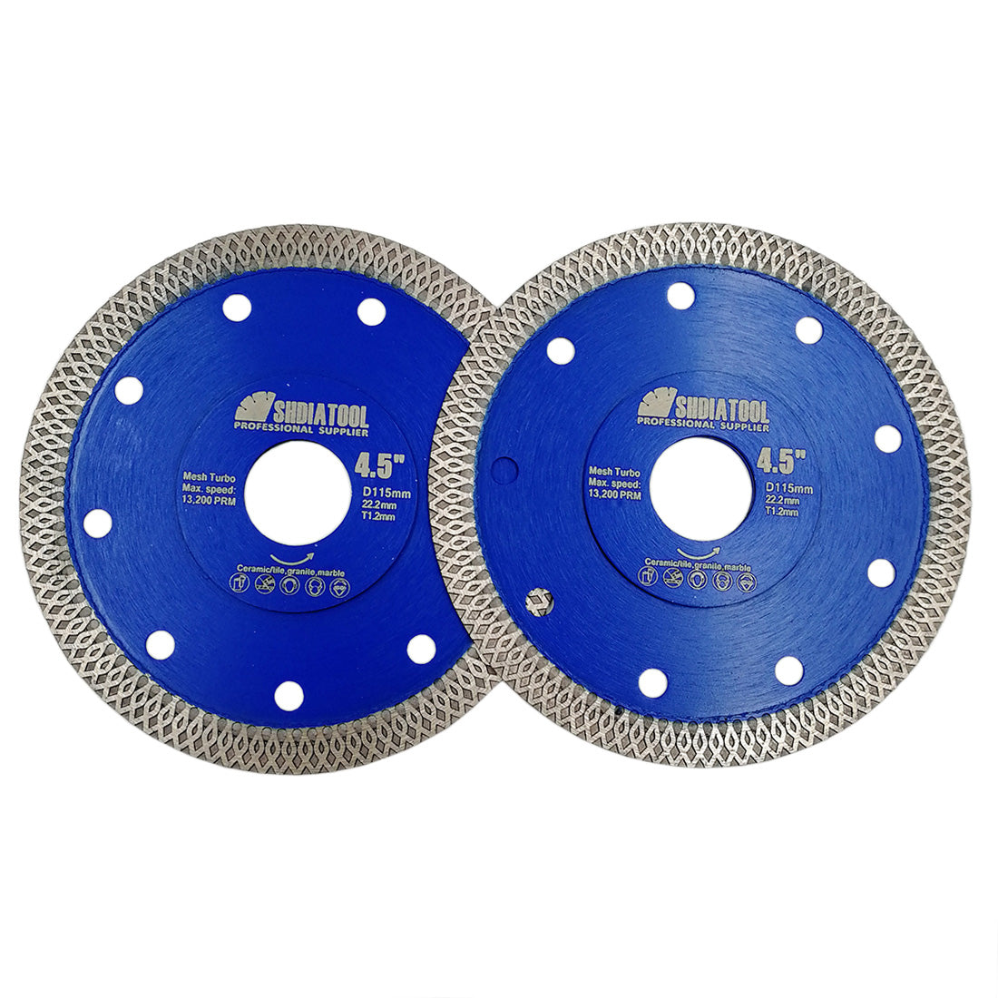 SHDIATOOL Diamond Saw Blade Cutting Porcelain Tile Ceramic Granite Marble 4.5" 2pcs
