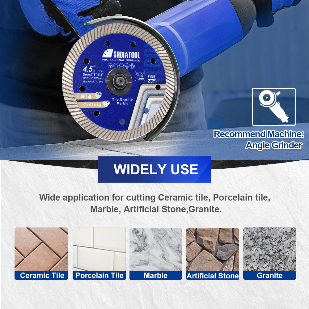 SHDIATOOL 4/4.5/5inch Superthin Diamond Turbo Saw Blade Ceramic Tile Cutting Disc Marble Circular Saw Cutter Dia 100-125mm