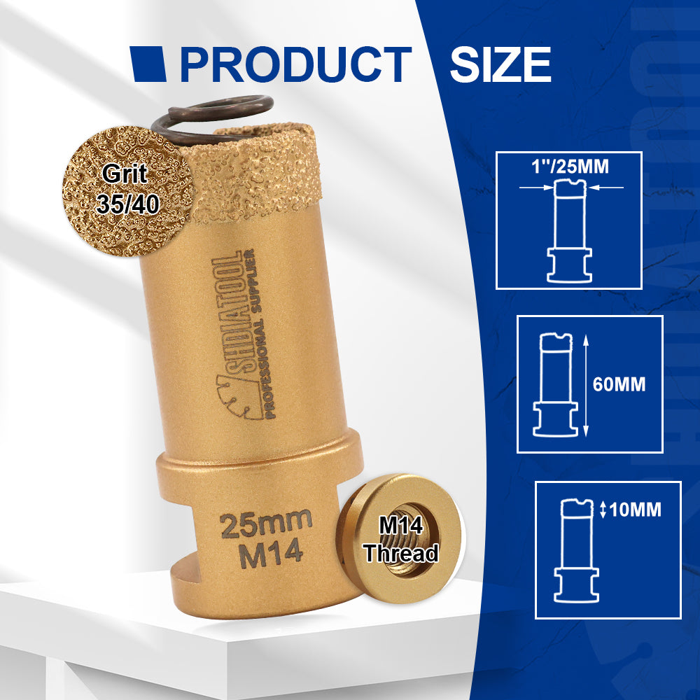 SHDIATOOL 1/2/3pcs Diamond Drill Bits 20/25/35/50mm Spring Core Bits for Porcelain Ceramic Granite Marble Hole Saw M14 Thread