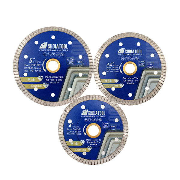 SHDIATOOL Diamond Cutting Disc 4" 4.5" 5" for Ceramic Porcelain Tile Granite Marble Turbo Saw Blades