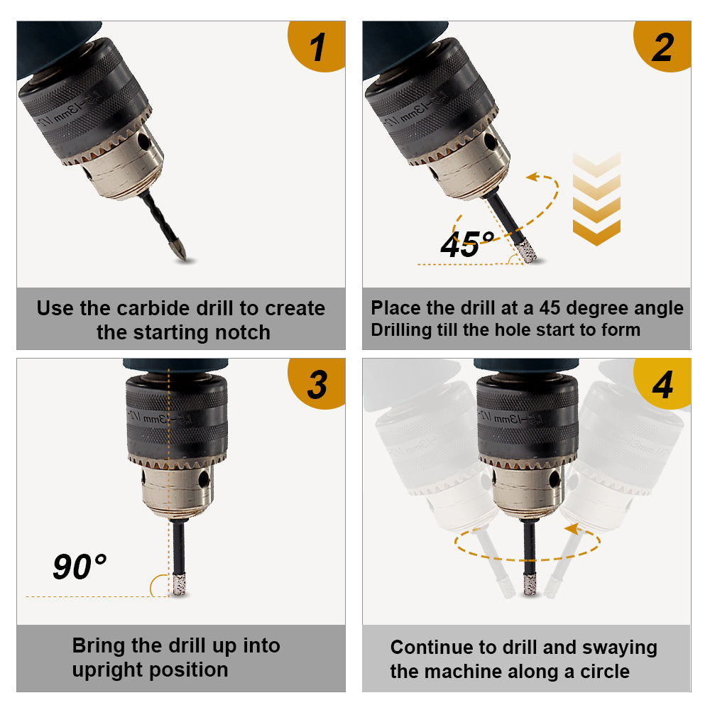 4pcs 5/6/8/10MM Dry Drilling Bits Porcelain Tile Hole Saw Quick-fit Shank SHDIATOOL