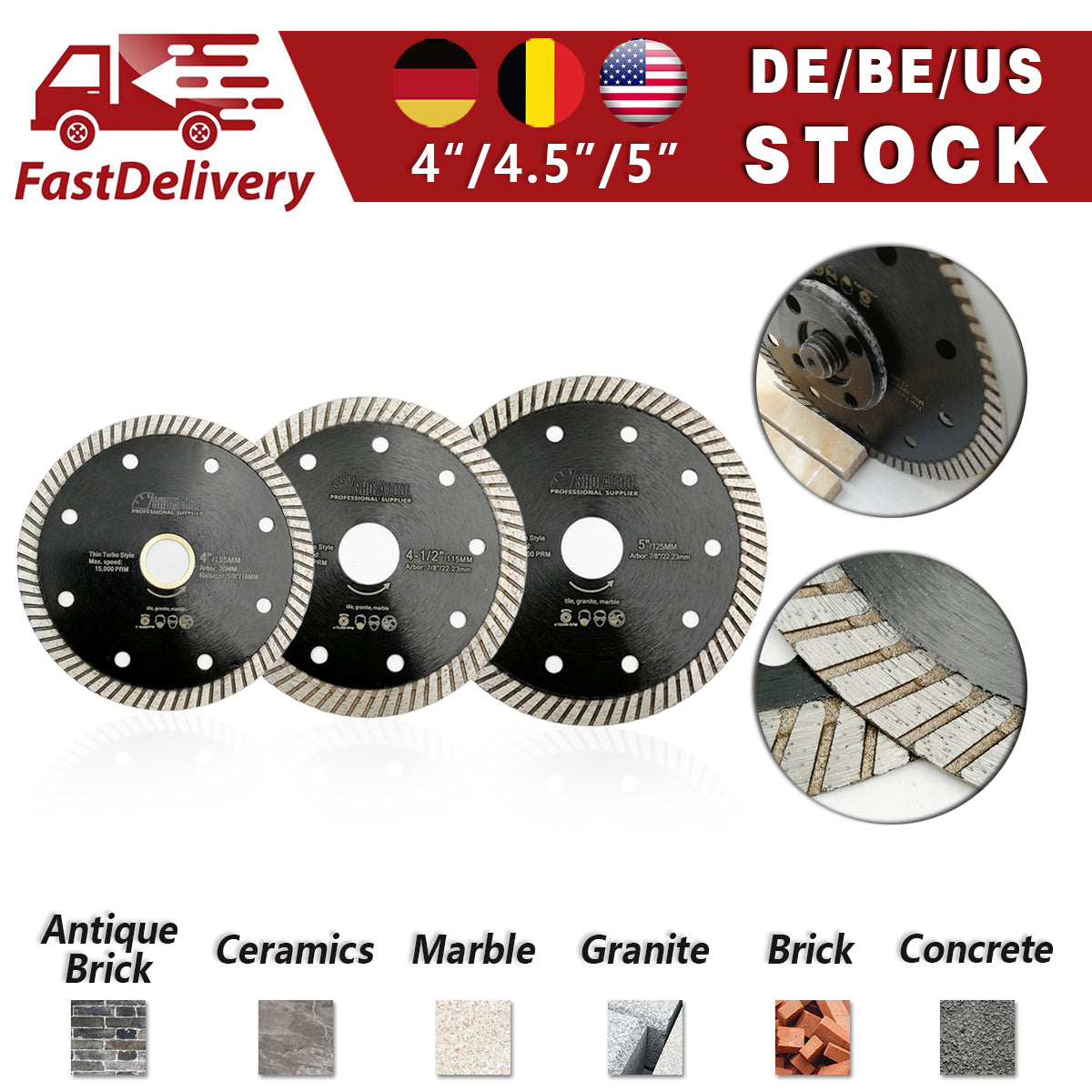 5pcs 4.5" 5" Turbo Diamond Blades Cutting Ceramic Tile Granite BE warehouse - SHDIATOOL