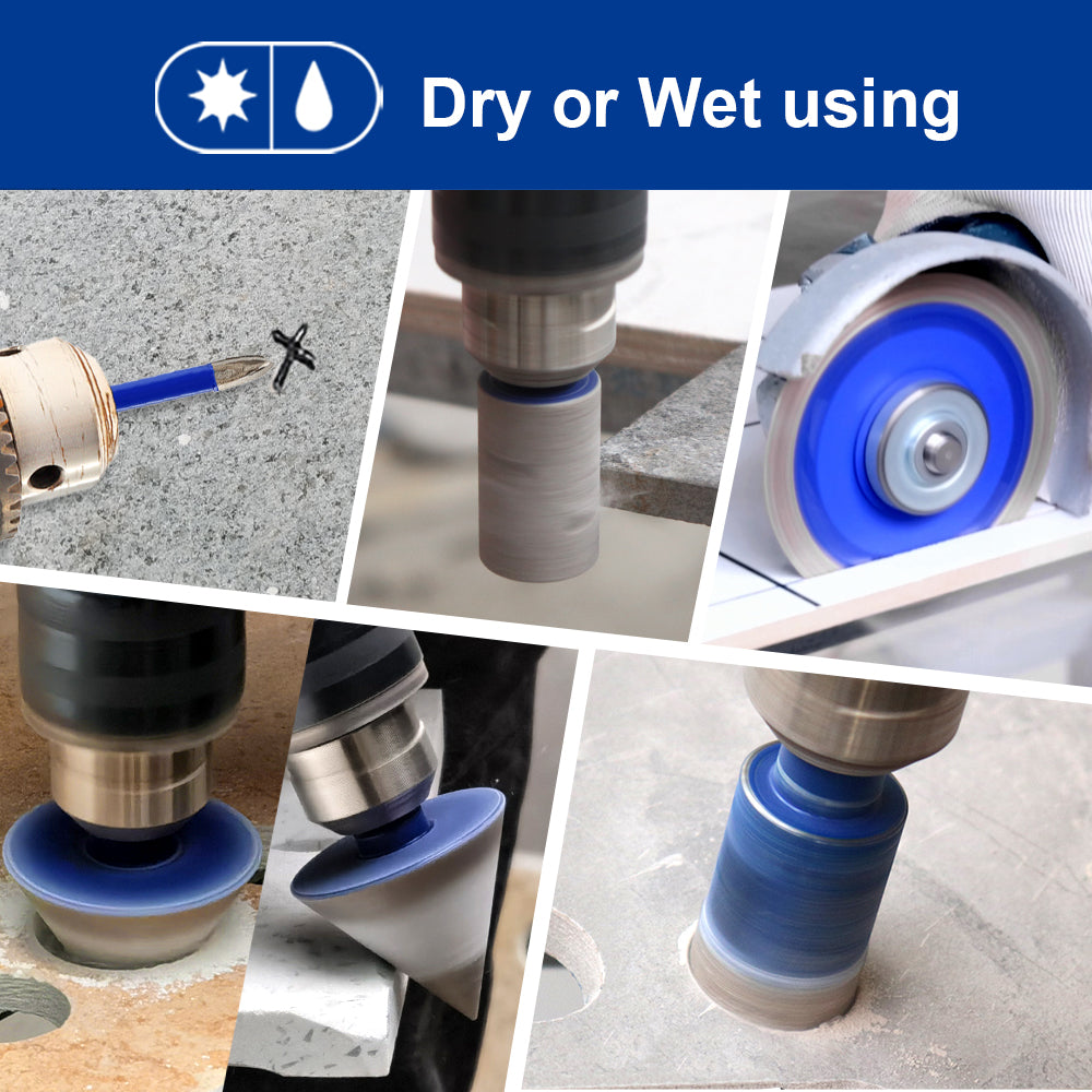 SHDIATOOL 12pcs Drilling Bit Kit Triangle Shank Carbide Bit 115mm X Mesh Cutting Disc Milling Bit Chamfer Hex for Granite Marble Porcelain