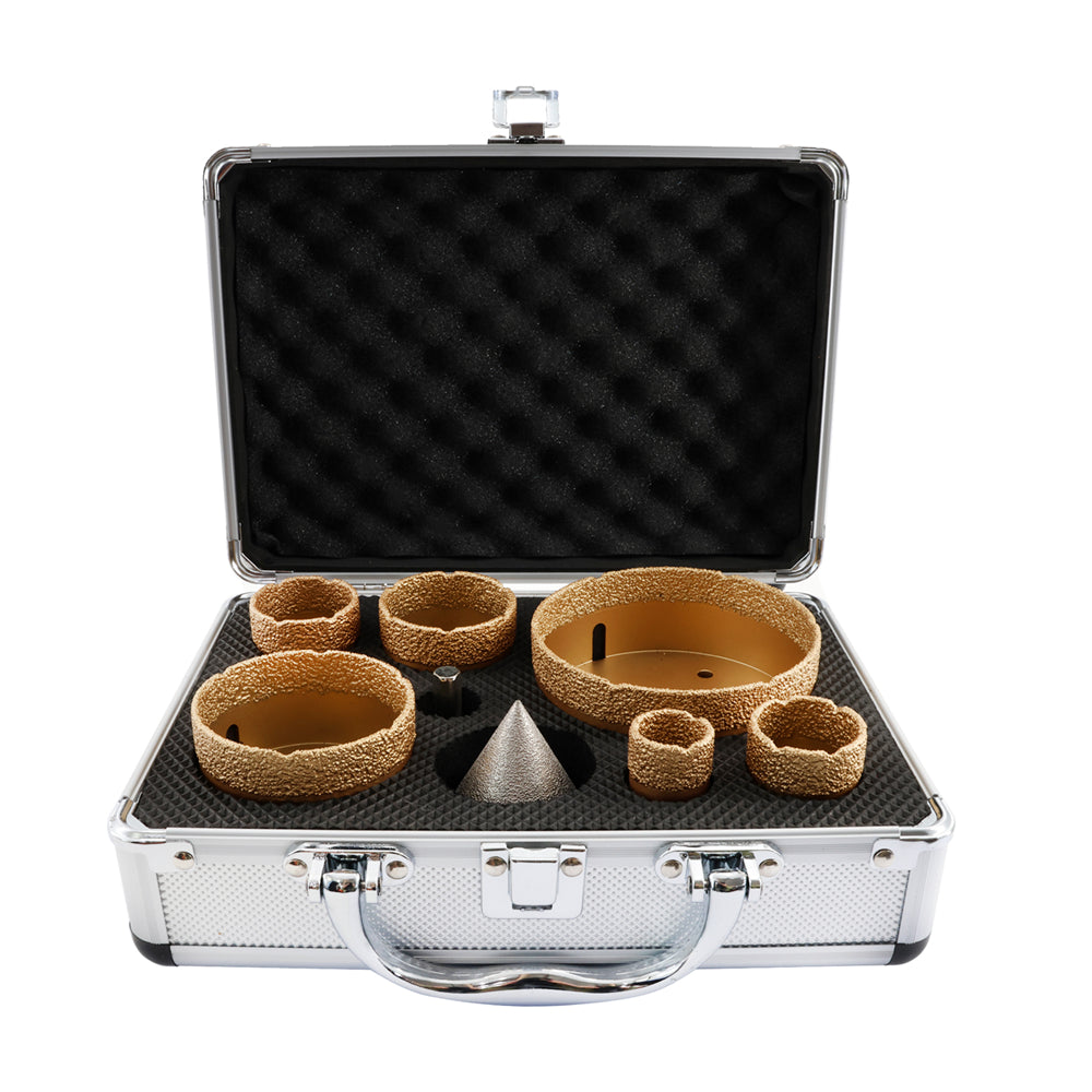 SHDIATOOL Diamond Core Drill Bits 1set/8pcs  M14 Thread 25/35/40/50/68/100mm Core Bits+50mm Chamfer+Triangle Adapter Marble Ceramic Tile Hole Saw - SHDIATOOL
