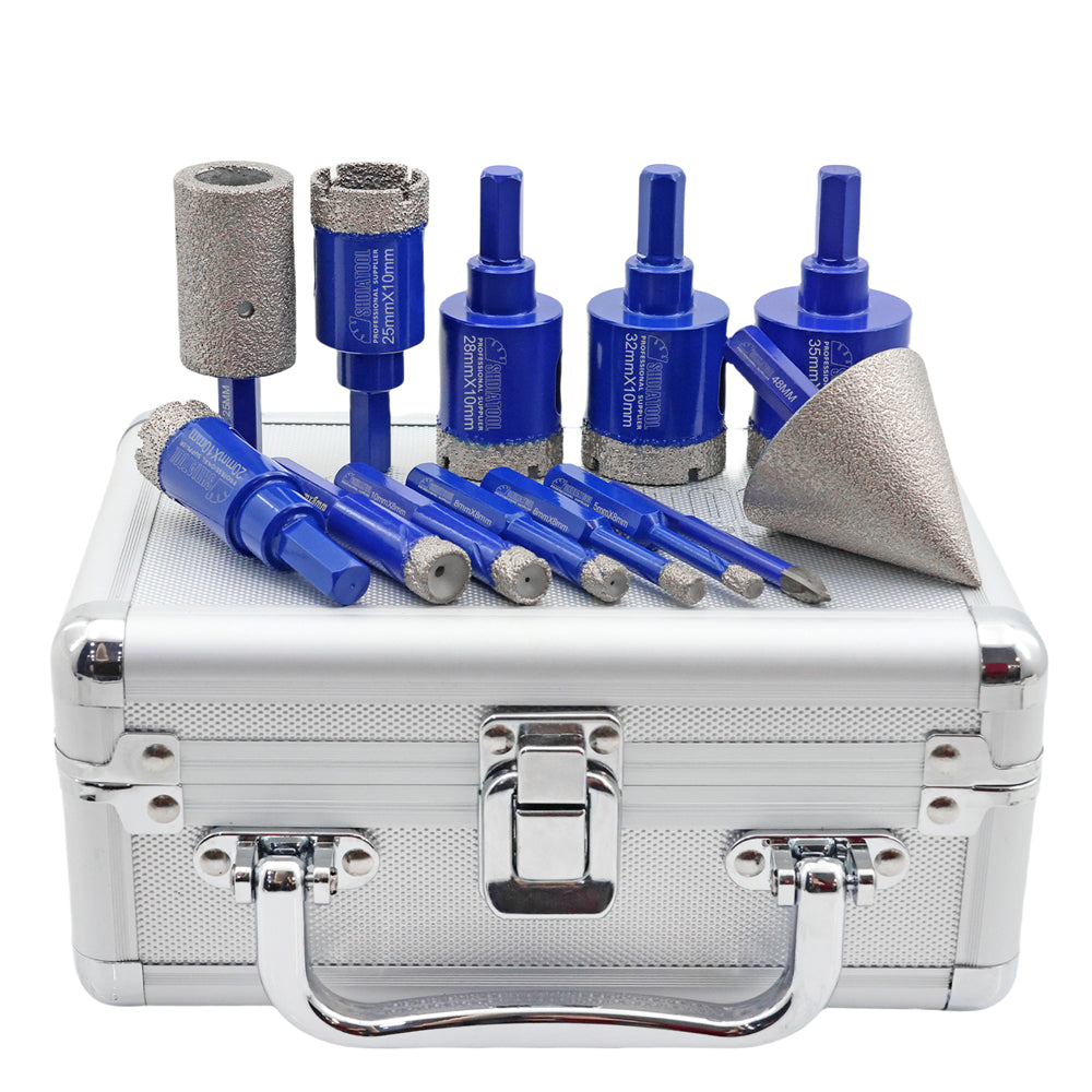 Shdiatool 10/12/13PCS Diamond Hole Saw Drill Bits Kit Hexagon Shank  for Granite Tile Marble
