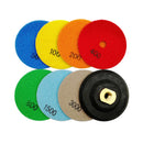 4 inch Dry Diamond Polishing Pad for Granite Marble  7pcs/set Mixed Grits Plus a 5/8-11 Backer - SHDIATOOL