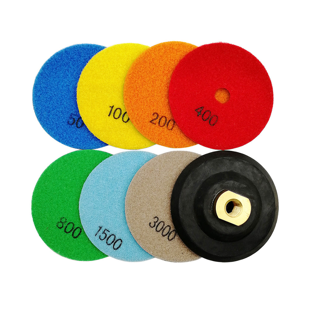 4inch Dry Diamond Polishing Pad for Granite 8pcs/set Mixed Grits Plus a Base Backer - SHDIATOOL